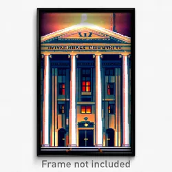 Pixel Art Poster - Vivacious Courthouse (8 Bit Psychedelic Video Game Print)