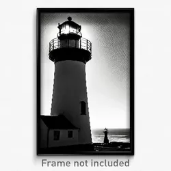 Pixel Art Poster - Black And White Lighthouse (8 Bit Video Game Print)