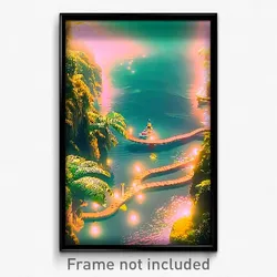 Pixel Art Poster - Buzzing Lagoon (8 Bit Psychedelic Trippy Video Game Print)
