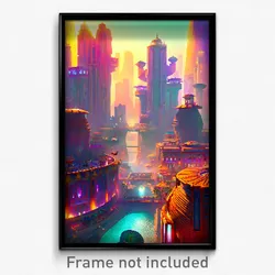 Pixel Art Poster - Giant Exotic City (8 Bit Psychedelic Trippy Video Game Print)
