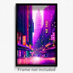 Pixel Art Poster - Violet Thai City (8 Bit Psychedelic Trippy Video Game Print)