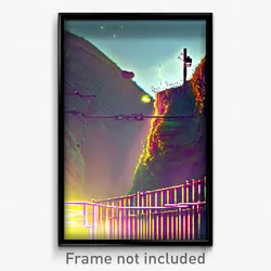 Pixel Art Poster - Wire Frame Ravine (8 Bit Psychedelic Trippy Video Game Print)
