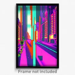 Pixel Art Poster - Glitch Art Exotic City (8 Bit Psychedelic Video Game Print)