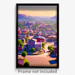 Pixel Art Poster - Enormous Small Town (8 Bit Psychedelic Video Game Print)