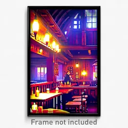 Pixel Art Poster - Interesting Tavern (8 Bit Psychedelic Video Game Print)