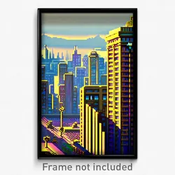Pixel Art Poster - Shady City (8 Bit Psychedelic Trippy Weird Video Game Print)