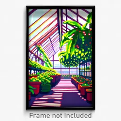 Pixel Art Poster - Detailed Greenhouse (8 Bit Psychedelic Video Game Print)