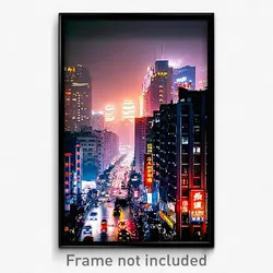 Pixel Art Poster - Busy Chinese City (8 Bit Psychedelic Trippy Video Game Print)