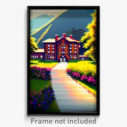 Pixel Art Poster - Mountainous Mansion (8 Bit Psychedelic Video Game Print)