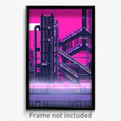 Pixel Art Poster - Virtual Factory (8 Bit Psychedelic Trippy Video Game Print)