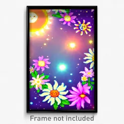 Pixel Art Poster - Flowery Sun And Moon (8 Bit Psychedelic Video Game Print)