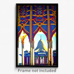 Pixel Art Poster - Majestic Pavillion (8 Bit Psychedelic Video Game Print)