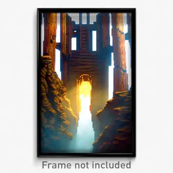 Pixel Art Poster - Wooden Chasm (8 Bit Psychedelic Trippy Video Game Print)