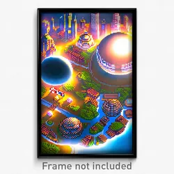 Pixel Art Poster - Spherical Canadian City (8 Bit Psychedelic Video Game Print)
