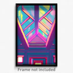 Pixel Art Poster - Glitch Art Dormer (8 Bit Psychedelic Trippy Video Game Print)