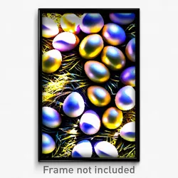 Pixel Art Poster - Golden Easter Eggs (8 Bit Psychedelic Video Game Print)