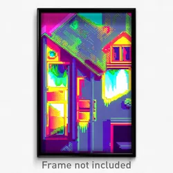 Pixel Art Poster - Glitch Art House (8 Bit Psychedelic Trippy Video Game Print)