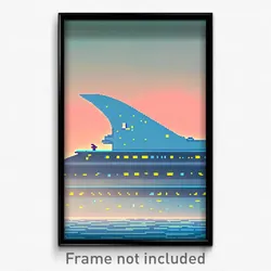 Pixel Art Poster - Light Blue Cruise (8 Bit Psychedelic Trippy Video Game Print)