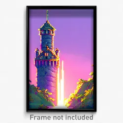 Pixel Art Poster - Made Up Tower (8 Bit Psychedelic Trippy Video Game Print)