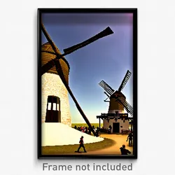 Pixel Art Poster - Bustling Windmill (8 Bit Psychedelic Trippy Video Game Print)