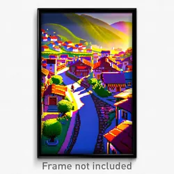 Pixel Art Poster - Rich Village (8 Bit Psychedelic Trippy Video Game Print)