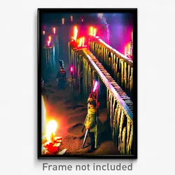 Pixel Art Poster - Flamboyant Trenches (8 Bit Psychedelic Video Game Print)