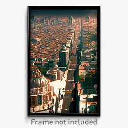 Pixel Art Poster - Silver Mexican City (8 Bit Psychedelic Video Game Print)