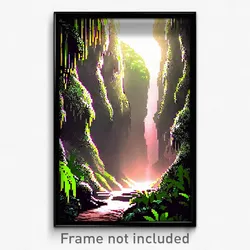 Pixel Art Poster - Cavernous Jungle (8 Bit Psychedelic Trippy Video Game Print)