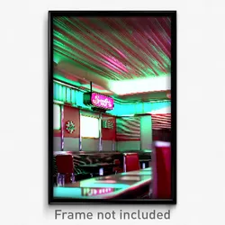 Pixel Art Poster - Cool 50'S Diner (8 Bit Psychedelic Trippy Video Game Print)