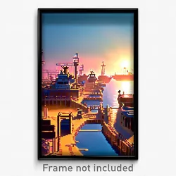 Pixel Art Poster - Extra Small Shipyard (8 Bit Psychedelic Video Game Print)