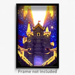 Pixel Art Poster - Starry Battlements (8 Bit Psychedelic Video Game Print)
