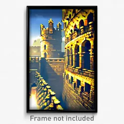 Pixel Art Poster - Bustling Battlements (8 Bit Psychedelic Video Game Print)