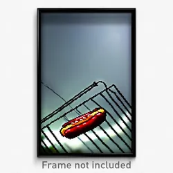 Pixel Art Poster - Wire Frame Hot Dog (8 Bit Psychedelic Video Game Print)
