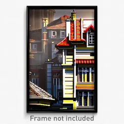 Pixel Art Poster - Prestigious Rooftops (8 Bit Psychedelic Video Game Print)
