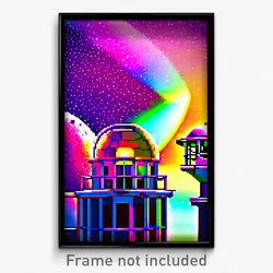 Pixel Art Poster - Colorful Observatory (8 Bit Psychedelic Video Game Print)
