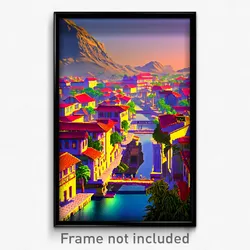 Pixel Art Poster - Huge Exotic Town (8 Bit Psychedelic Trippy Video Game Print)