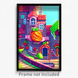 Pixel Art Poster - Fruity Convent (8 Bit Psychedelic Trippy Video Game Print)