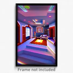Pixel Art Poster - Virtual House (8 Bit Psychedelic Trippy Video Game Print)