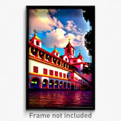 Pixel Art Poster - Vibrant Monastery (8 Bit Psychedelic Trippy Video Game Print)