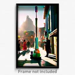 Pixel Art Poster - Vibrating Shantytown (8 Bit Psychedelic Video Game Print)