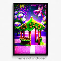 Pixel Art Poster - Flowery Shelter (8 Bit Psychedelic Trippy Video Game Print)