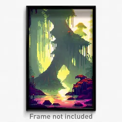 Pixel Art Poster - Strange Swamp (8 Bit Psychedelic Trippy Video Game Print)