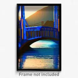 Pixel Art Poster - Blue Bridge (8 Bit Psychedelic Trippy Weird Video Game Print)