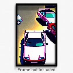 Pixel Art Poster - Upbeat Car (8 Bit Psychedelic Trippy Weird Video Game Print)