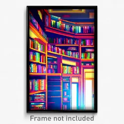 Pixel Art Poster - Blissful Library (8 Bit Psychedelic Trippy Video Game Print)