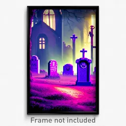 Pixel Art Poster - Purple Graveyard (8 Bit Psychedelic Trippy Video Game Print)