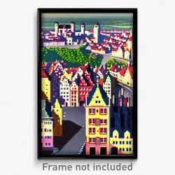 Pixel Art Poster - Tiny German City (8 Bit Psychedelic Trippy Video Game Print)