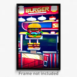 Pixel Art Poster - Realistic Burger Stand (8 Bit Psychedelic Video Game Print)