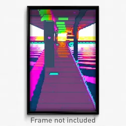 Pixel Art Poster - Glitch Art Dock (8 Bit Psychedelic Trippy Video Game Print)