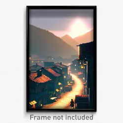 Pixel Art Poster - Dim Village (8 Bit Psychedelic Trippy Weird Video Game Print)